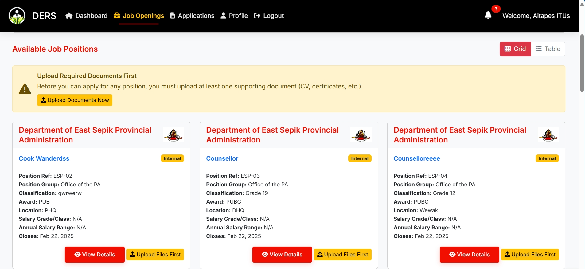 Applicant Job Openings